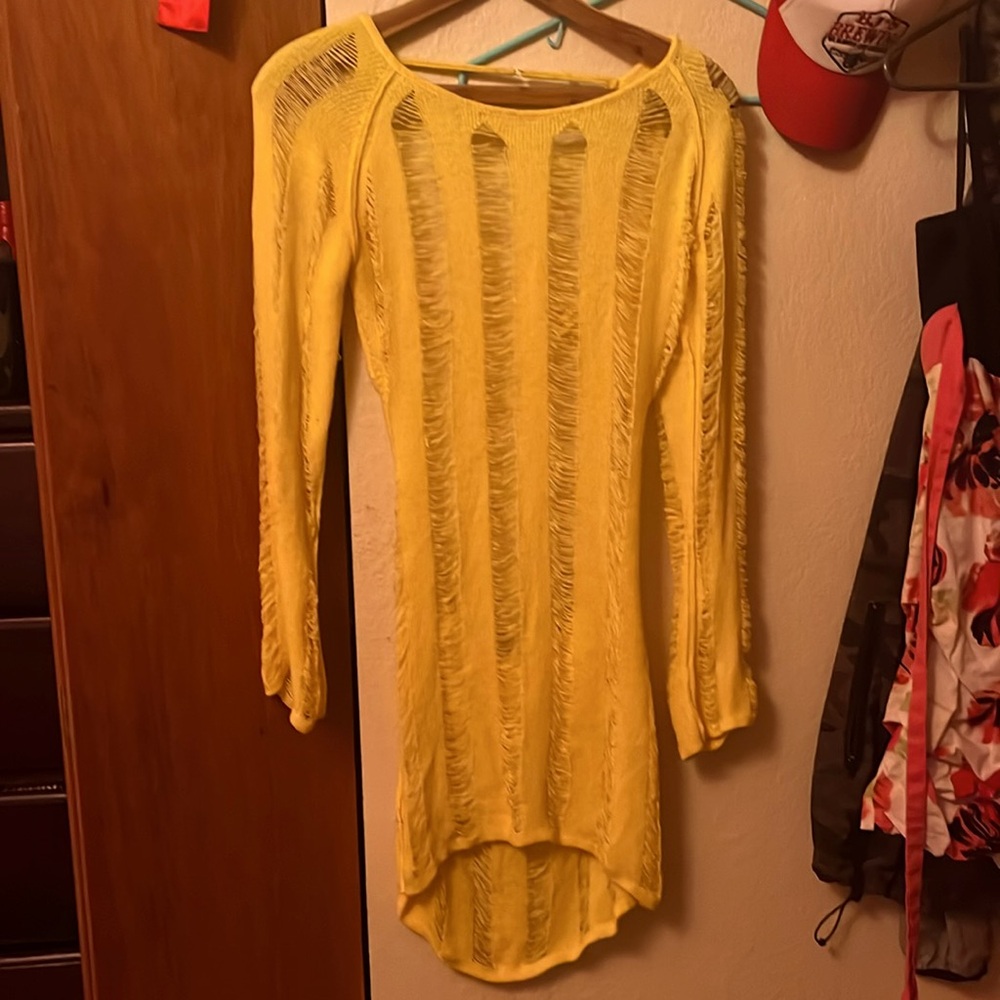 Yellow sheer dress or swimsuit cover up super sexy open back women’s size large